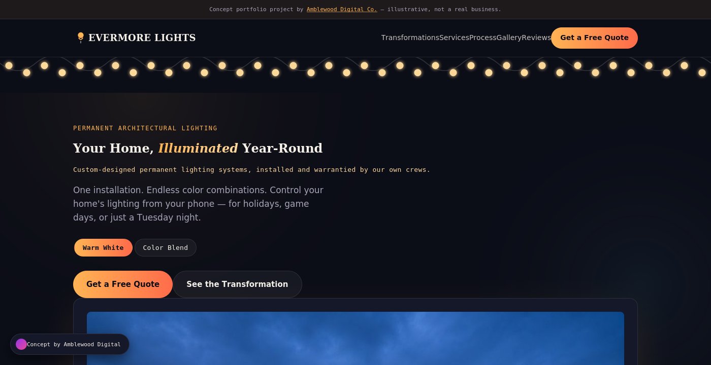 Evermore Lights Co website homepage